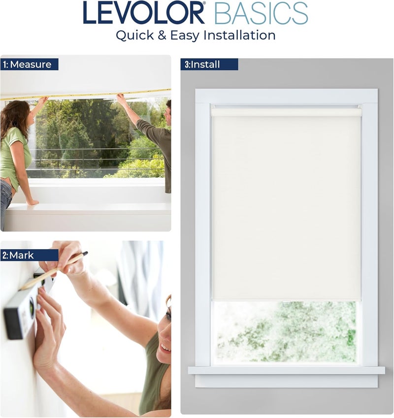 LEVOLOR Basics Cordless Fabric Roller Shade, Easy to Install Blackout Shades for Windows, Neutral White, Fits up to 45” Width and 72” Length, Home Solution for Any Space or Room Decor - Image 5